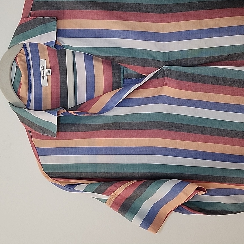 Madewell Preppy Courier Button-Back Shirt in Festival Stripe Size Small - Picture 7 of 16